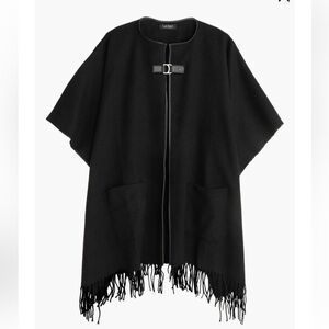 POLO by  Ralph Lauren Black Buckle Wrap Poncho Cape Fringe One Size